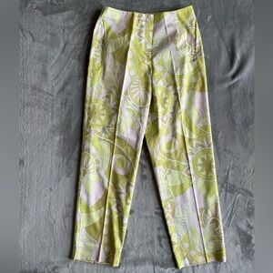 Talbots Floral Print Cropped Pants Green Lime Size 2 Petite